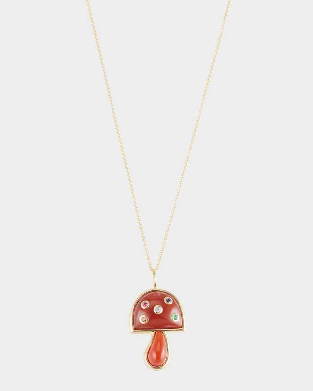 Mini Mushroom Pendant with Sapphires on Chain, 16"L